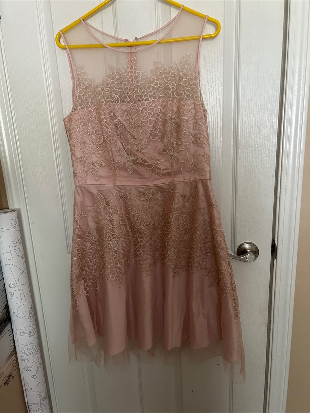 Tahari Blush Pink Floral Lace Prom Dress